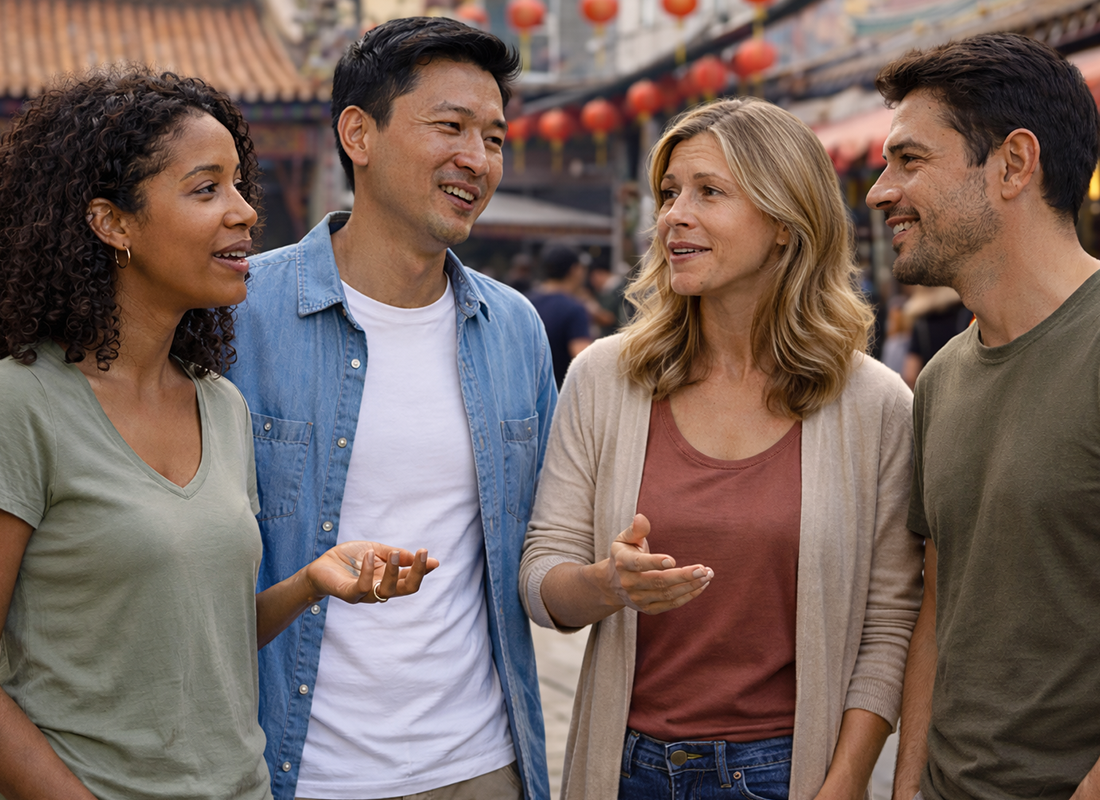 Group of friends in conversation