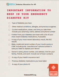 Diabetes emergency kit important info list